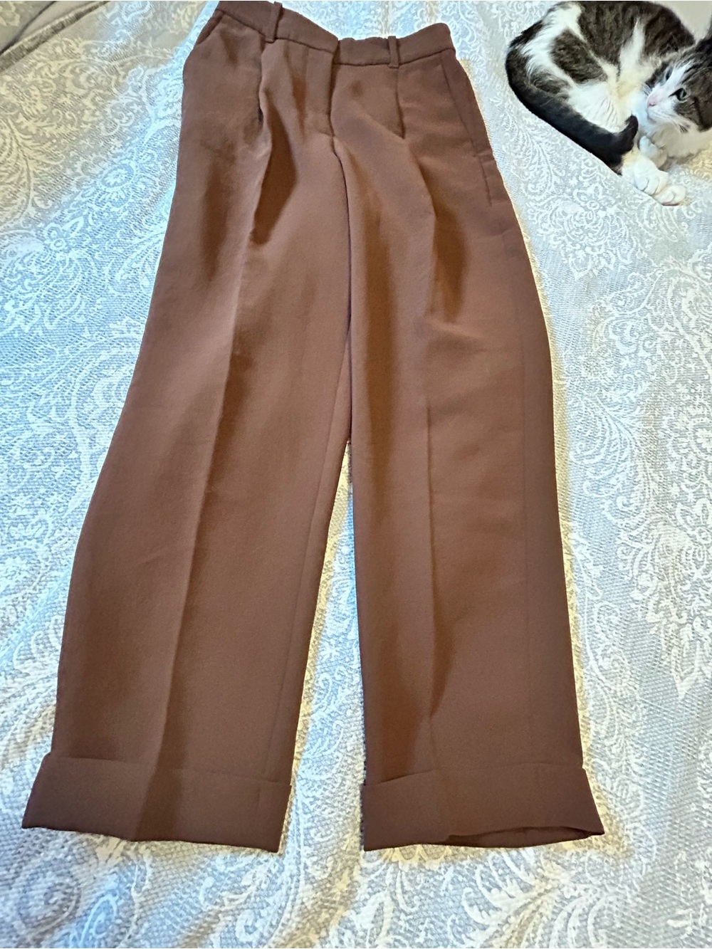 Wilfred Chocolate Brown Wide-Leg Trousers with Cuffed Hem
